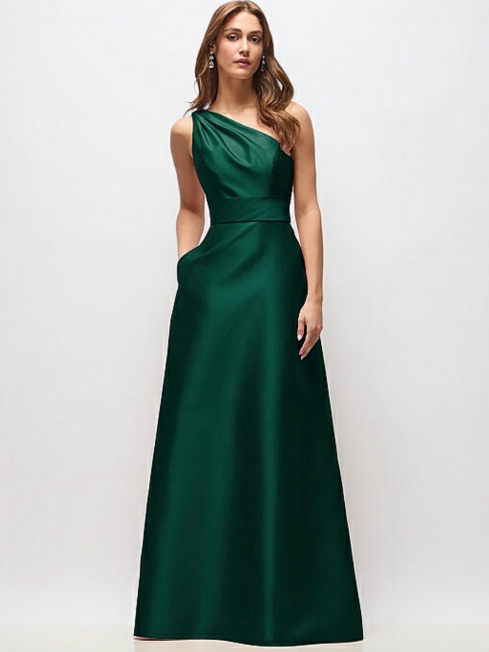 ALFRED SUNG One-Shoulder Hunter Green Gown